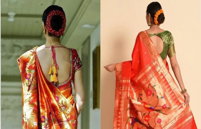 Cutout Back Paithani Blouse Design