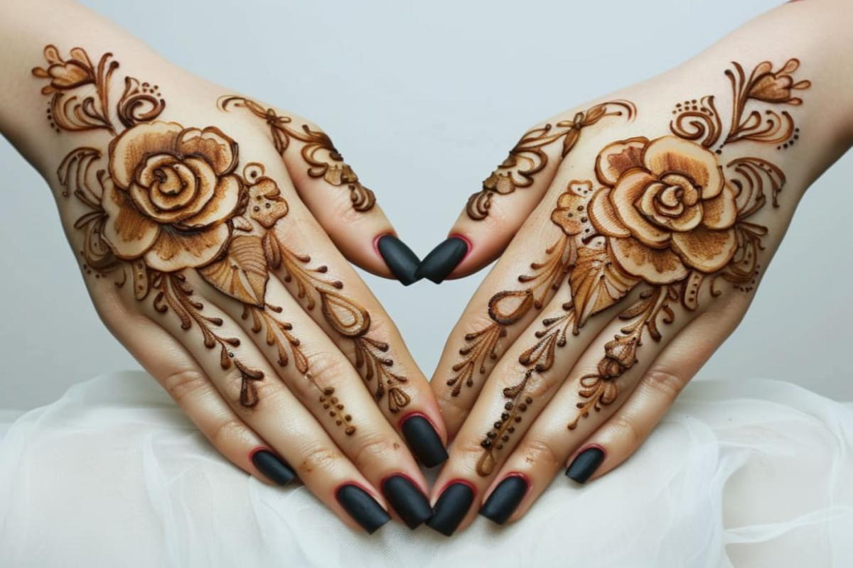Rose Mehndi Design Back Hand